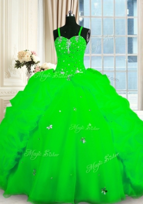 Elegant Lace Up Spaghetti Straps Beading and Pick Ups 15 Quinceanera Dress Organza Sleeveless