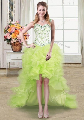 Enchanting Four Piece Straps Straps Sleeveless Lace Up Floor Length Beading and Lace and Ruffles Sweet 16 Quinceanera Dress