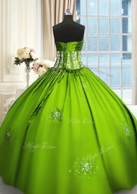 High End Taffeta Strapless Sleeveless Lace Up Beading and Appliques and Ruching 15th Birthday Dress in