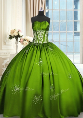 High End Taffeta Strapless Sleeveless Lace Up Beading and Appliques and Ruching 15th Birthday Dress in