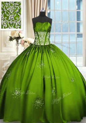 High End Taffeta Strapless Sleeveless Lace Up Beading and Appliques and Ruching 15th Birthday Dress in