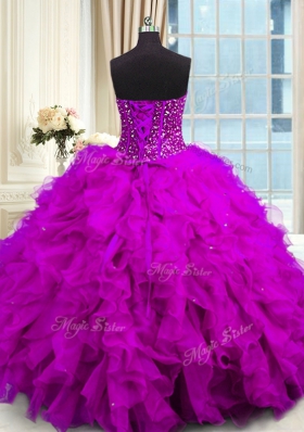Inexpensive Sequins Sweetheart Sleeveless Lace Up Quinceanera Gown Purple Organza