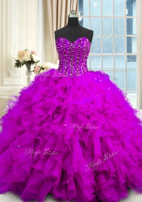Inexpensive Sequins Sweetheart Sleeveless Lace Up Quinceanera Gown Purple Organza