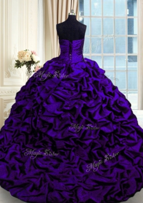 Modest Purple Sweetheart Neckline Beading and Appliques and Pick Ups Sweet 16 Quinceanera Dress Sleeveless Lace Up