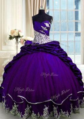 Modest Purple Sweetheart Neckline Beading and Appliques and Pick Ups Sweet 16 Quinceanera Dress Sleeveless Lace Up