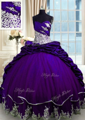 Modest Purple Sweetheart Neckline Beading and Appliques and Pick Ups Sweet 16 Quinceanera Dress Sleeveless Lace Up