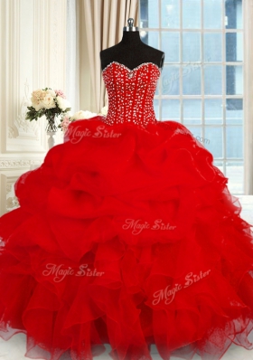 Most Popular Sleeveless Lace Up Floor Length Beading and Ruffles Quinceanera Gown