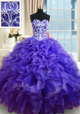 Noble Purple Sleeveless Organza Lace Up Vestidos de Quinceanera for Military Ball and Sweet 16 and Quinceanera