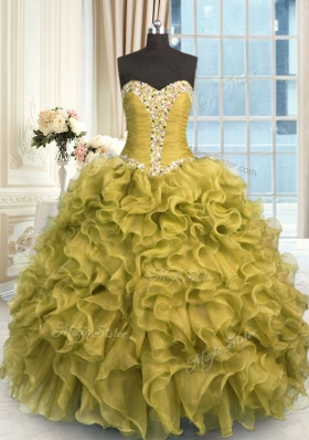 Organza Sleeveless Floor Length Ball Gown Prom Dress and Beading and Ruffles