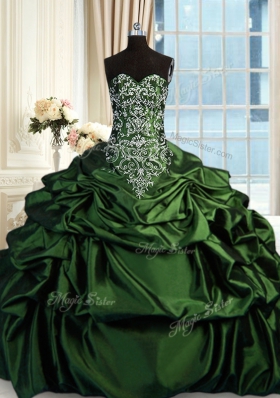 Pick Ups Floor Length Ball Gowns Sleeveless Dark Green Sweet 16 Dresses Zipper
