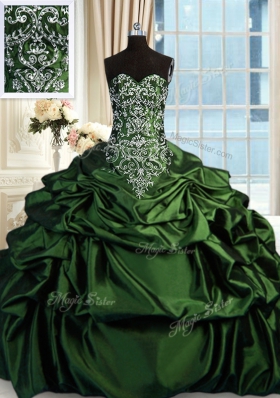 Pick Ups Floor Length Ball Gowns Sleeveless Dark Green Sweet 16 Dresses Zipper