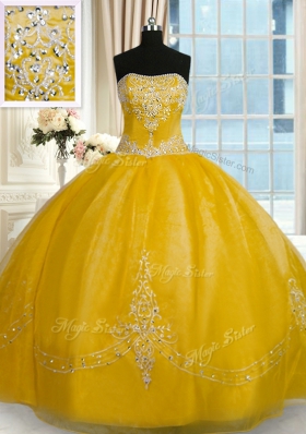 Sleeveless Beading and Embroidery Lace Up Quince Ball Gowns