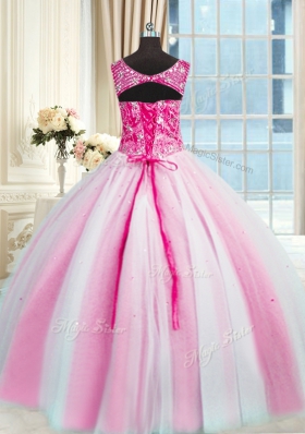 Sleeveless Lace Up Floor Length Beading Quinceanera Gown
