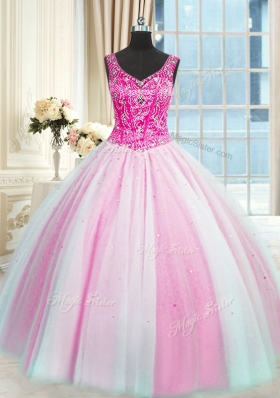 Sleeveless Lace Up Floor Length Beading Quinceanera Gown