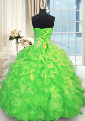 Stunning Ball Gowns Sweetheart Sleeveless Organza Floor Length Lace Up Beading 15th Birthday Dress