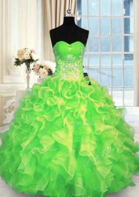 Stunning Ball Gowns Sweetheart Sleeveless Organza Floor Length Lace Up Beading 15th Birthday Dress
