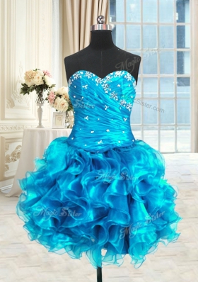 Stunning Four Piece Three Pieces Quinceanera Dress Blue Sweetheart Organza Sleeveless Floor Length Lace Up
