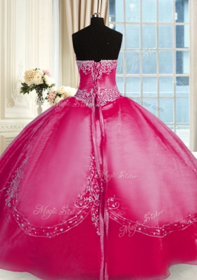 Suitable Coral Red Strapless Neckline Beading and Embroidery Vestidos de Quinceanera Sleeveless Lace Up