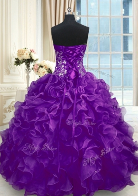 Sweetheart Sleeveless Organza Sweet 16 Dress Beading and Appliques and Ruffles Lace Up