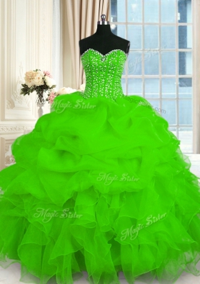Vintage Sleeveless Beading and Ruffles Lace Up Quince Ball Gowns