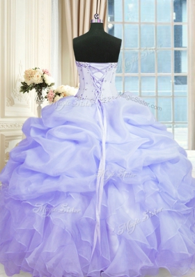 Ball Gowns 15th Birthday Dress Lavender Sweetheart Organza Sleeveless Floor Length Lace Up