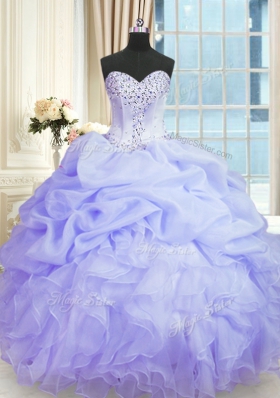 Ball Gowns 15th Birthday Dress Lavender Sweetheart Organza Sleeveless Floor Length Lace Up