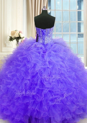 Beading and Ruffles Ball Gown Prom Dress Lavender Lace Up Sleeveless Floor Length