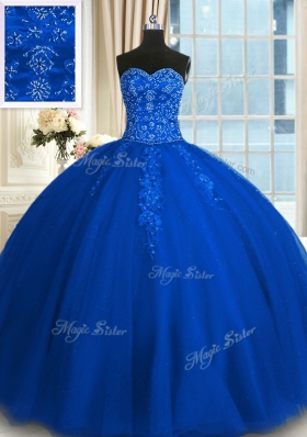 Blue Sleeveless Appliques and Embroidery Floor Length Sweet 16 Dress