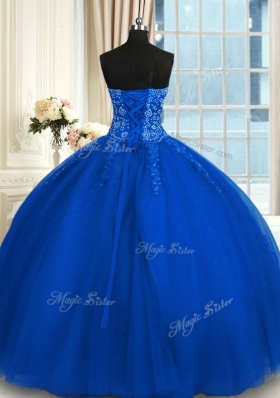 Blue Sleeveless Appliques and Embroidery Floor Length Sweet 16 Dress