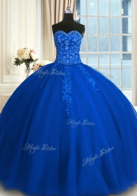 Blue Sleeveless Appliques and Embroidery Floor Length Sweet 16 Dress