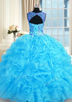 Chic Sleeveless Embroidery and Ruffles Lace Up Quinceanera Dresses