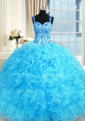 Chic Sleeveless Embroidery and Ruffles Lace Up Quinceanera Dresses