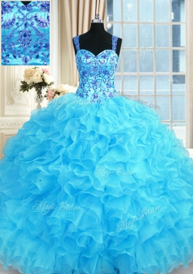 Chic Sleeveless Embroidery and Ruffles Lace Up Quinceanera Dresses