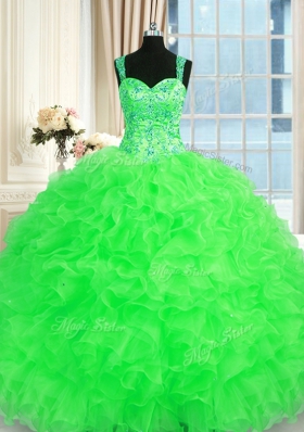 Custom Design Sleeveless Beading and Embroidery and Ruffles Floor Length Quinceanera Gown