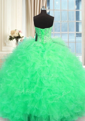 Customized Apple Green Sweet 16 Dresses Military Ball and Sweet 16 and Quinceanera and For with Beading and Ruffles Sweetheart Sleeveless Lace Up