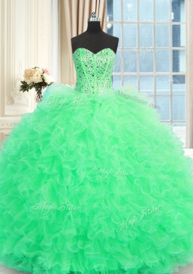 Customized Apple Green Sweet 16 Dresses Military Ball and Sweet 16 and Quinceanera and For with Beading and Ruffles Sweetheart Sleeveless Lace Up