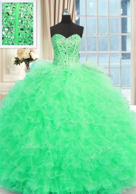 Customized Apple Green Sweet 16 Dresses Military Ball and Sweet 16 and Quinceanera and For with Beading and Ruffles Sweetheart Sleeveless Lace Up