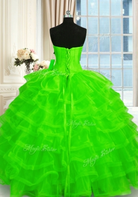 Dramatic Ruffled Ball Gowns Quince Ball Gowns Sweetheart Organza Sleeveless Floor Length Lace Up