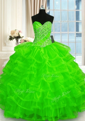 Dramatic Ruffled Ball Gowns Quince Ball Gowns Sweetheart Organza Sleeveless Floor Length Lace Up