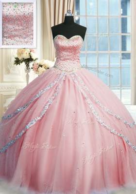 Dynamic With Train Pink Vestidos de Quinceanera Sweetheart Sleeveless Court Train Lace Up