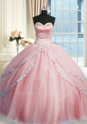 Dynamic With Train Pink Vestidos de Quinceanera Sweetheart Sleeveless Court Train Lace Up