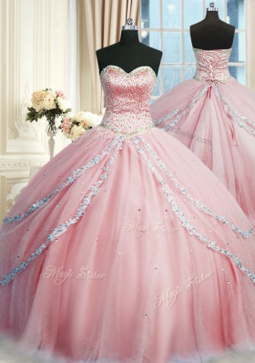 Dynamic With Train Pink Vestidos de Quinceanera Sweetheart Sleeveless Court Train Lace Up