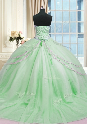 Exquisite Sleeveless Court Train Beading and Appliques With Train Sweet 16 Quinceanera Dress