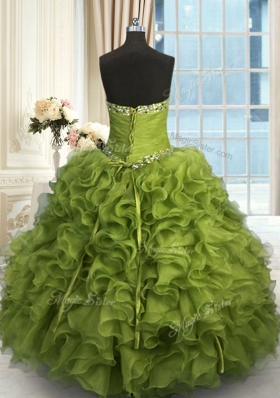 Fitting Yellow Green Sleeveless Organza Lace Up Sweet 16 Dresses for Military Ball and Sweet 16 and Quinceanera