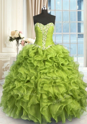 Fitting Yellow Green Sleeveless Organza Lace Up Sweet 16 Dresses for Military Ball and Sweet 16 and Quinceanera