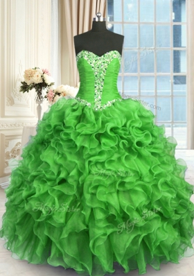 High End Floor Length Ball Gowns Sleeveless Green Quinceanera Dress Lace Up