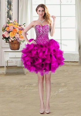 Inexpensive Three Piece Ball Gowns Sleeveless Fuchsia Quinceanera Gown Brush Train Lace Up