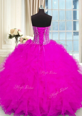 Latest Ball Gowns Quinceanera Gowns Fuchsia Strapless Organza Sleeveless Floor Length Lace Up