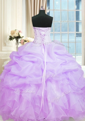 Lavender Sweetheart Neckline Beading and Ruffles Quinceanera Gowns Sleeveless Lace Up