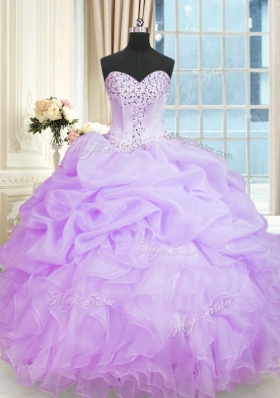 Lavender Sweetheart Neckline Beading and Ruffles Quinceanera Gowns Sleeveless Lace Up